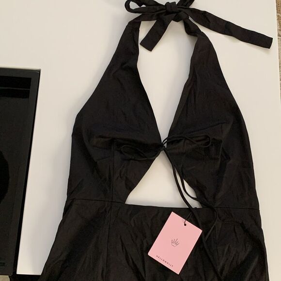 NWT Hello Molly Black Cold Shoulder Flare Cotton Blend Maxi Dress Size XL - Picture 3 of 8